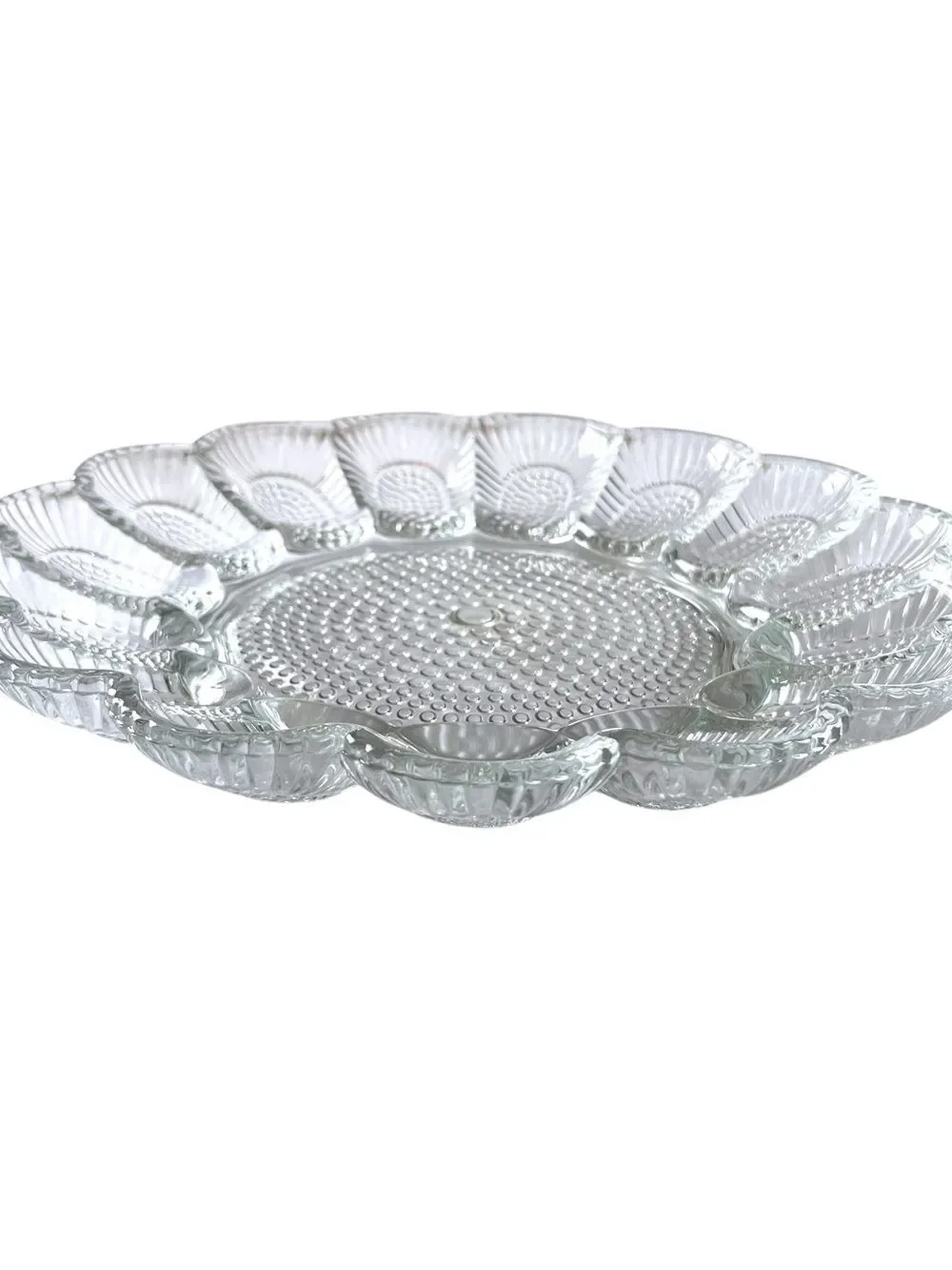 Vintage Hobnail Crystal Glass Deviled Egg Platter